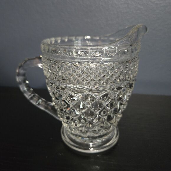Vintage Anchor Hocking Wexford - Clear Glass Creamer - Diamond Pattern - 4" tall - Picture 1 of 7